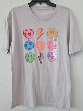 New Women’s Short-Sleeve Graphic Tee Shirt Soccer Ball Hearts Lightning Smiley